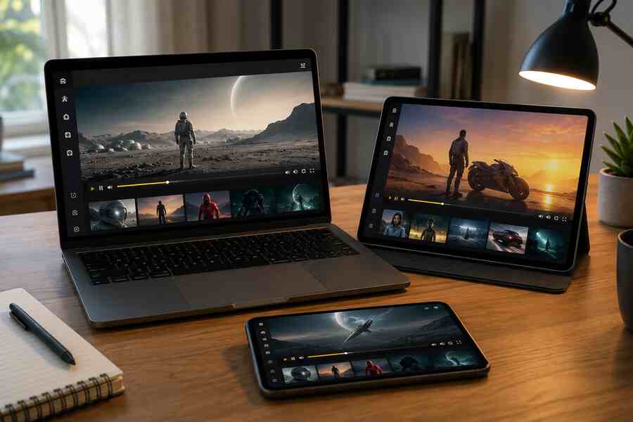 Laptop, tablet and mobile phone ready for television setup